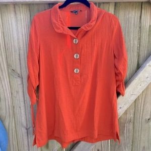 Boho Loose Fit Orange Casual 1/2 Button Down Blous